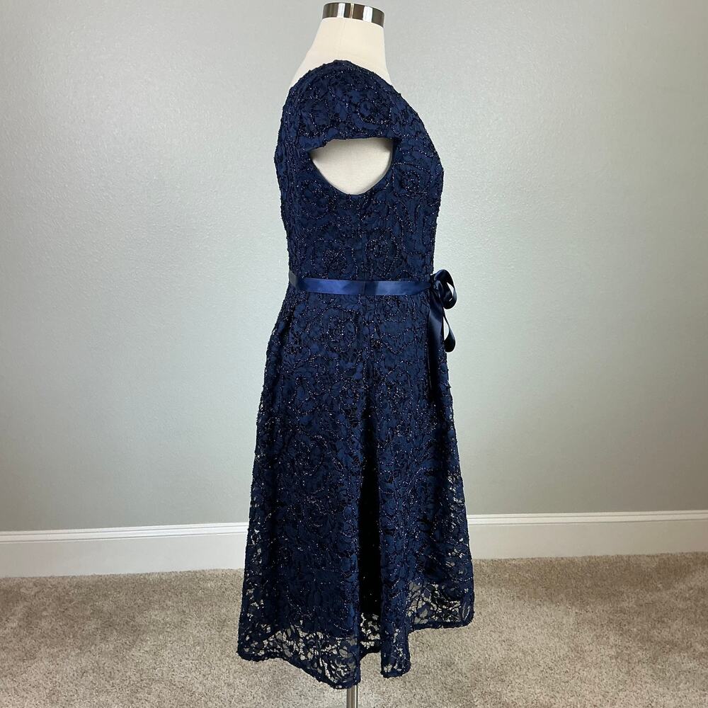 Alex Evenings Navy Blue Cocktail Dress Size Beaded Lace Fit and Flare Size 14W - Picture 4 of 12